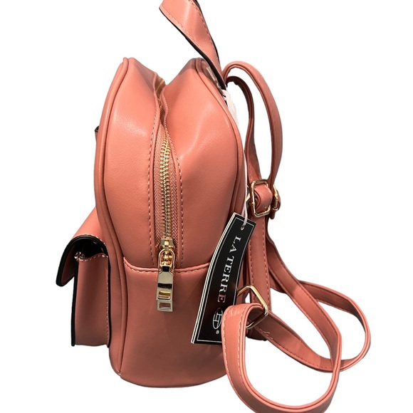 LA Terre Vegan Leather backpack Pink- New With Tags - Picture 6 of 7